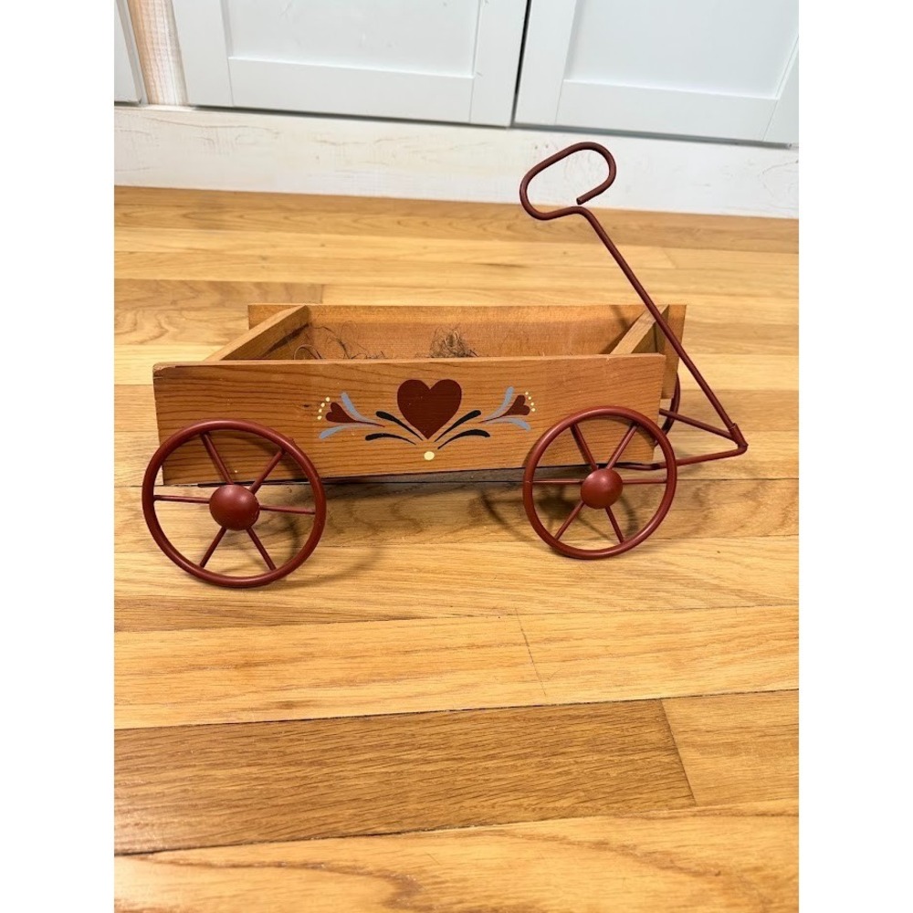 Vintage Wood Wagon Cart Planter Wall Pocket Decor Home Interiors Cottagecore MCM
